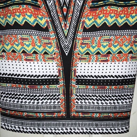 BISOU BISOU Michele Bohbot Pencil Skirt Size Med Multicolor Neon Aztec EUC - Picture 6 of 8